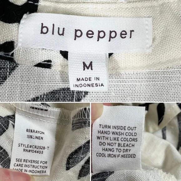 BLU PEPPER Linen Blend Button Up Shirt M Long Sleeve Boho Artsy Resort Vacation - Picture 8 of 13